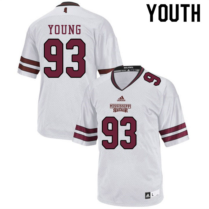 Youth #93 Cameron Young Mississippi State Bulldogs College Football Jerseys Sale-White